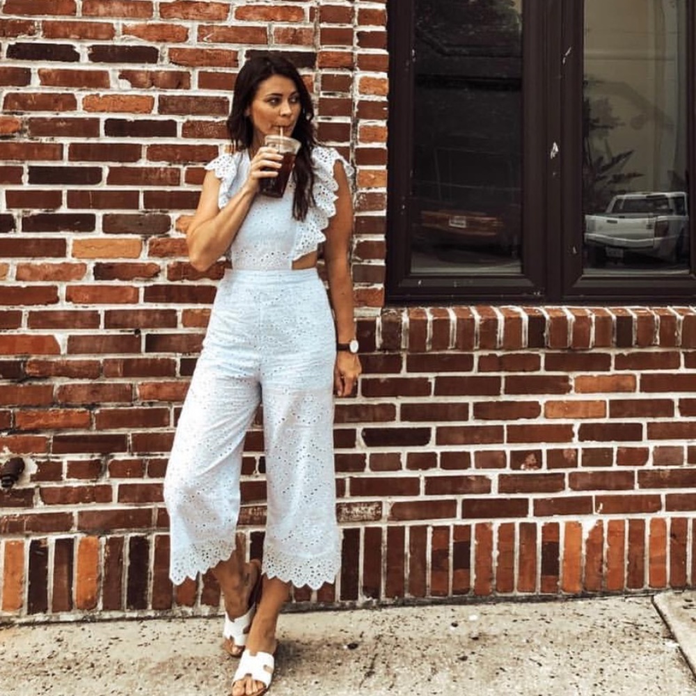 Ruffle eyelet jumpsuit with cutouts